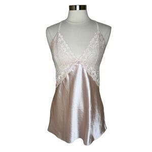 Avidlove Pink Satin Lace Detail Chemise Mini Lingerie Slip Dress‎ Women’s Medium